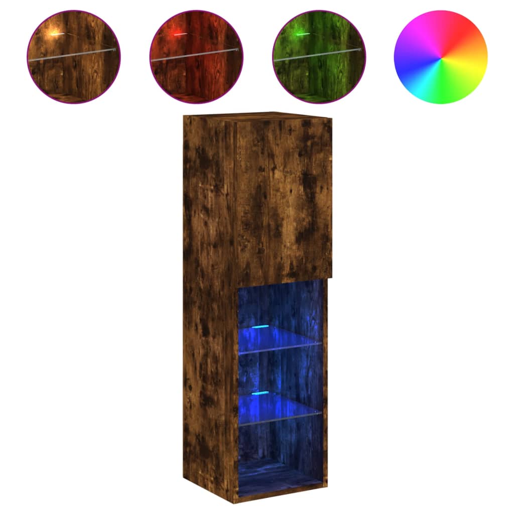 TV Cabinet with LED Lights Smoked Oak 30,5x30x102 cm