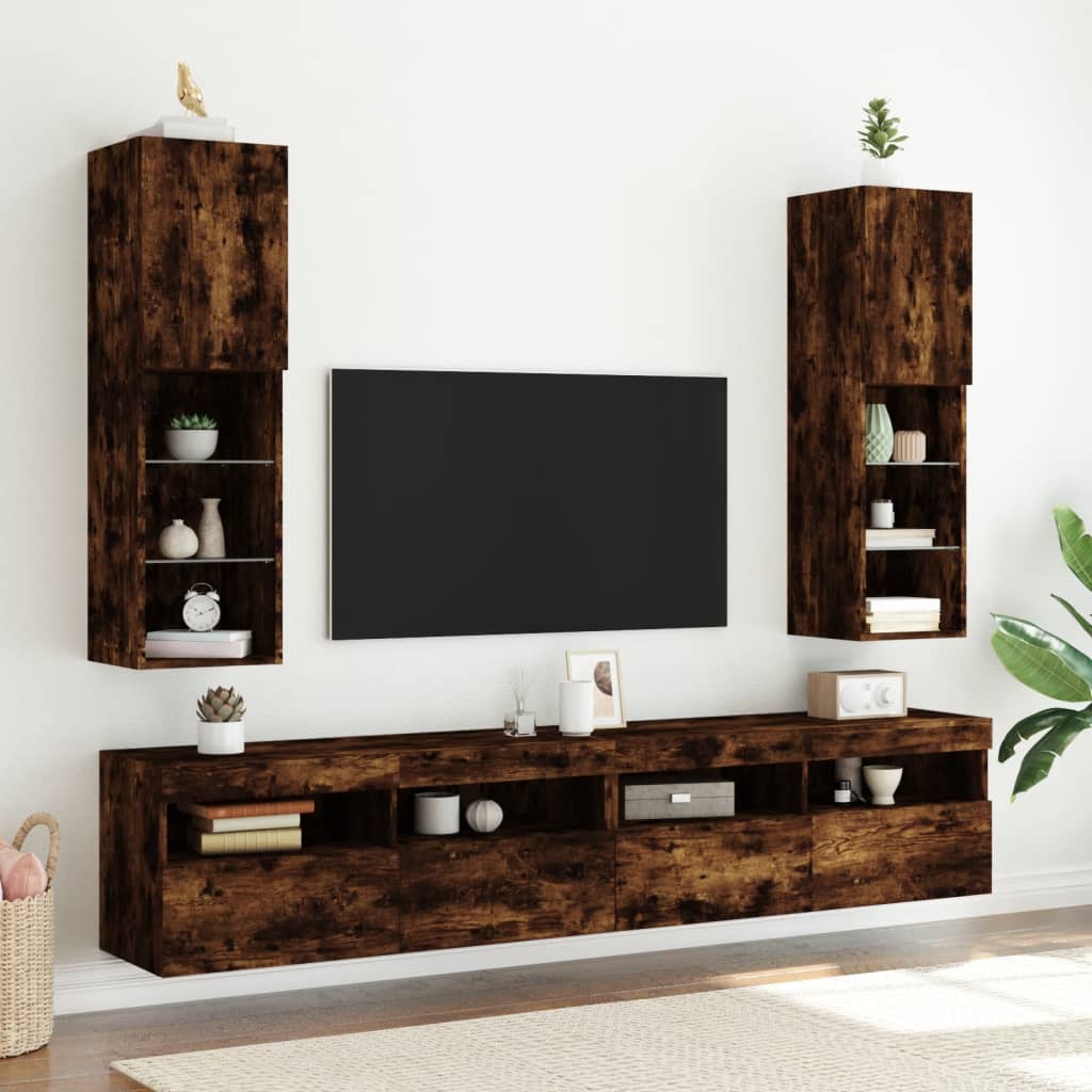 TV Cabinet with LED Lights Smoked Oak 30,5x30x102 cm