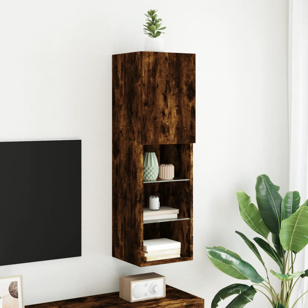TV Cabinet with LED Lights Smoked Oak 30,5x30x102 cm