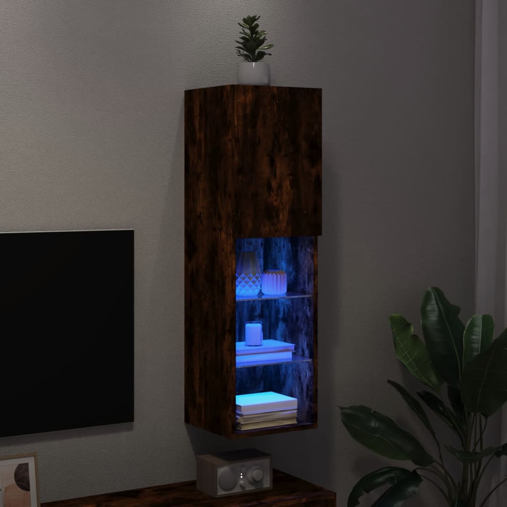 TV Cabinet with LED Lights Smoked Oak 30,5x30x102 cm