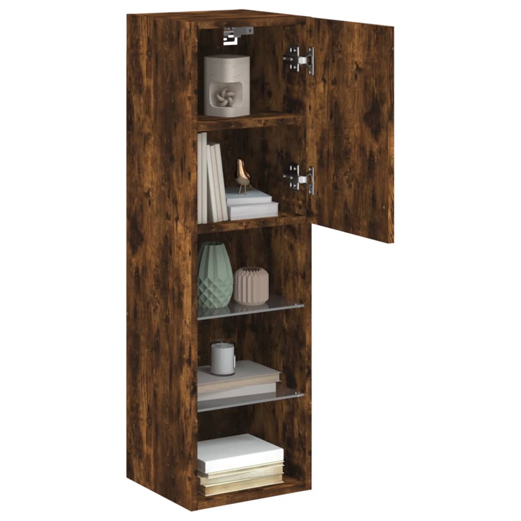 TV Cabinet with LED Lights Smoked Oak 30,5x30x102 cm