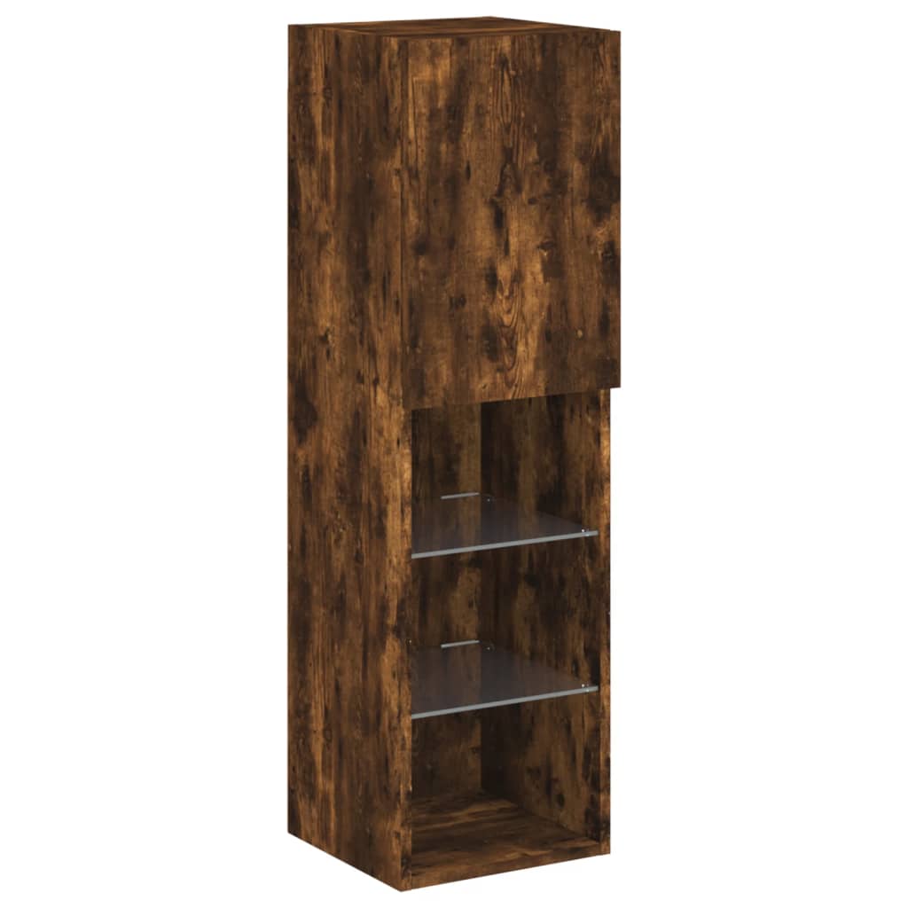 vidaXL TV Cabinet with LED Lights Smoked Oak 30.5x30x102 cm