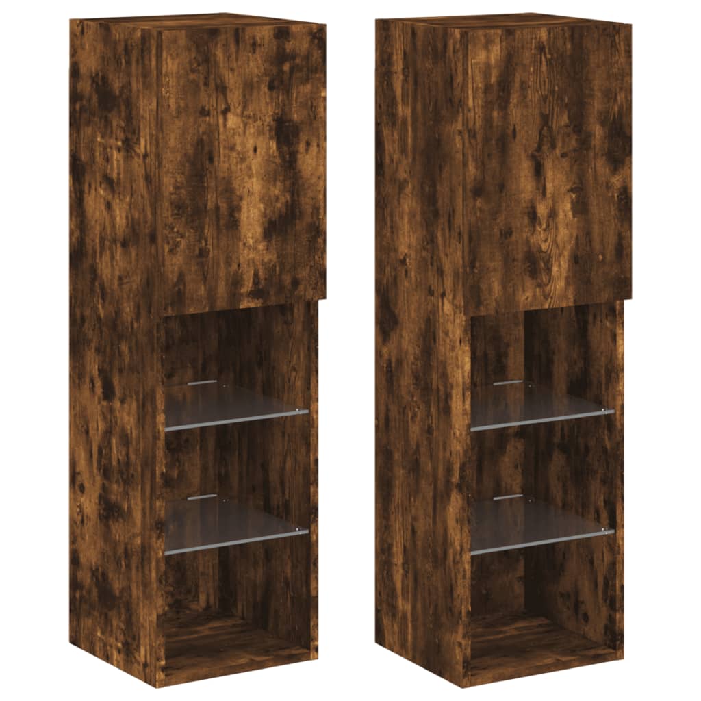 vidaXL TV Cabinets with LED Lights 2 pcs Smoked Oak 30.5x30x102 cm