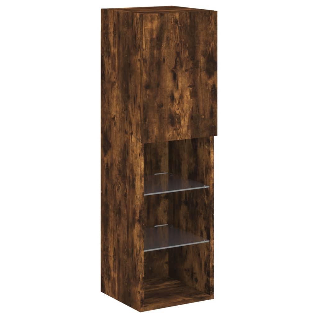 vidaXL TV Cabinets with LED Lights 2 pcs Smoked Oak 30.5x30x102 cm