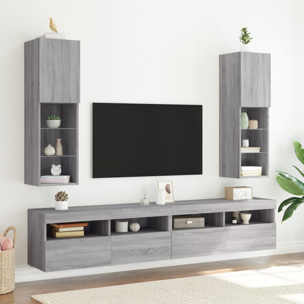 TV Cabinet with LED Lights Grey Sonoma 30,5x30x102 cm