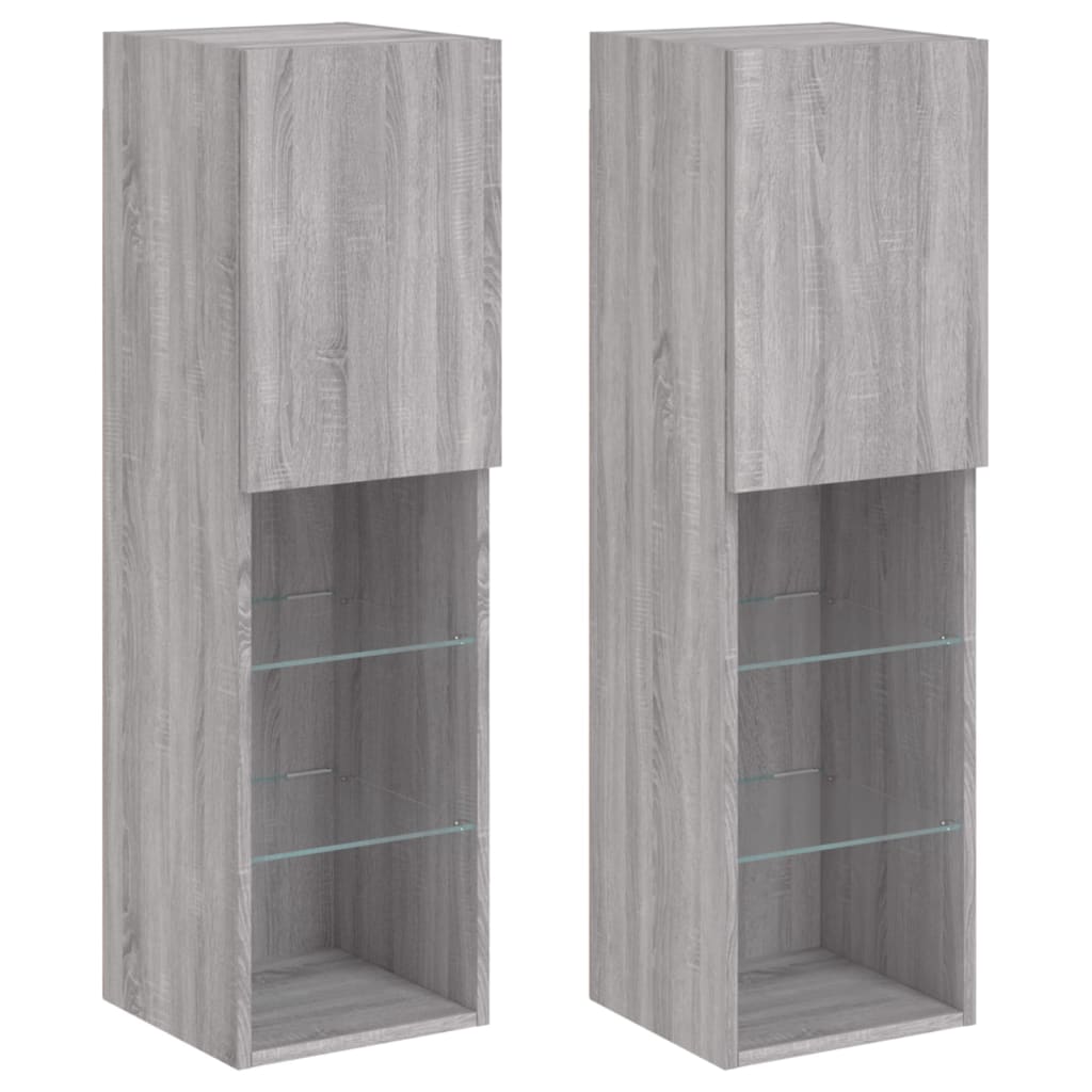 vidaXL TV Cabinets with LED Lights 2 pcs Grey Sonoma 30.5x30x102 cm