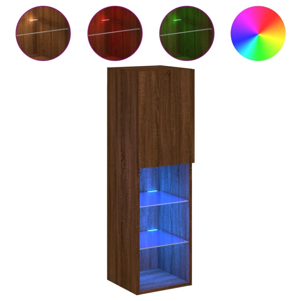 TV Cabinet with LED Lights Brown Oak 30,5x30x102 cm