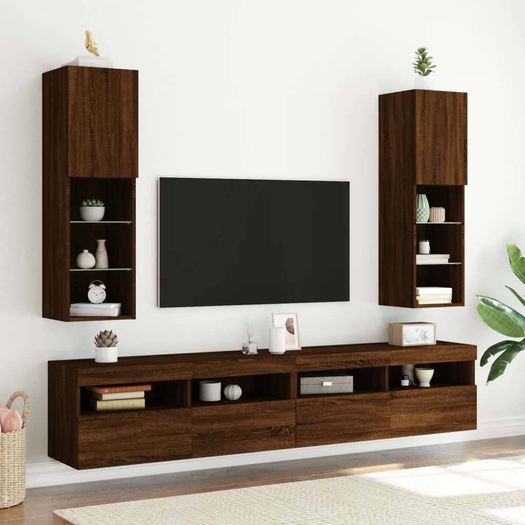 TV Cabinet with LED Lights Brown Oak 30,5x30x102 cm