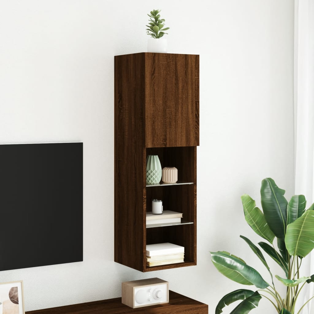 TV Cabinet with LED Lights Brown Oak 30,5x30x102 cm