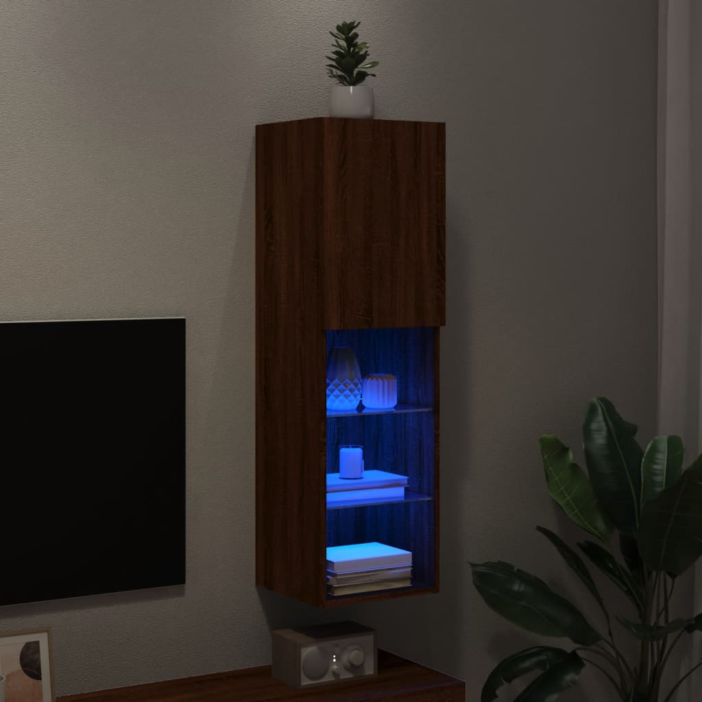 TV Cabinet with LED Lights Brown Oak 30,5x30x102 cm