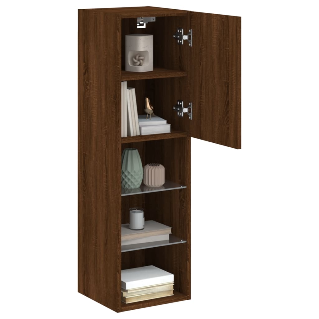 TV Cabinet with LED Lights Brown Oak 30,5x30x102 cm