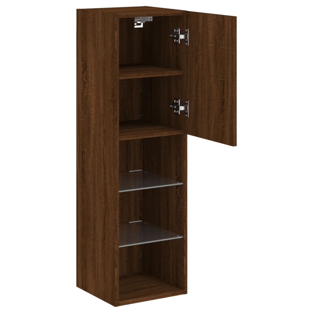 TV Cabinet with LED Lights Brown Oak 30,5x30x102 cm