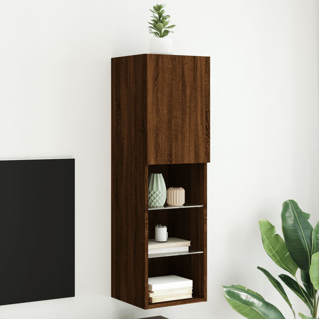TV Cabinet with LED Lights Brown Oak 30,5x30x102 cm