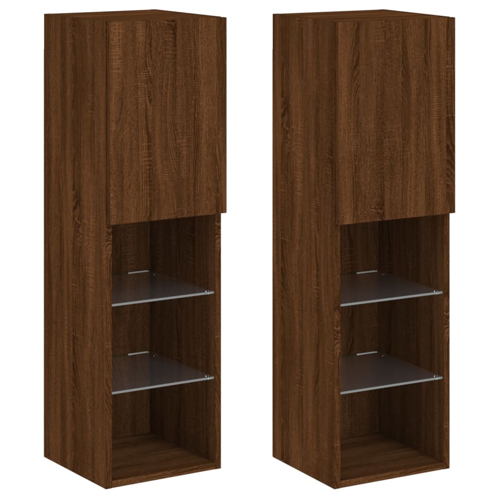 vidaXL TV Cabinets with LED Lights 2 pcs Brown Oak 30.5x30x102 cm