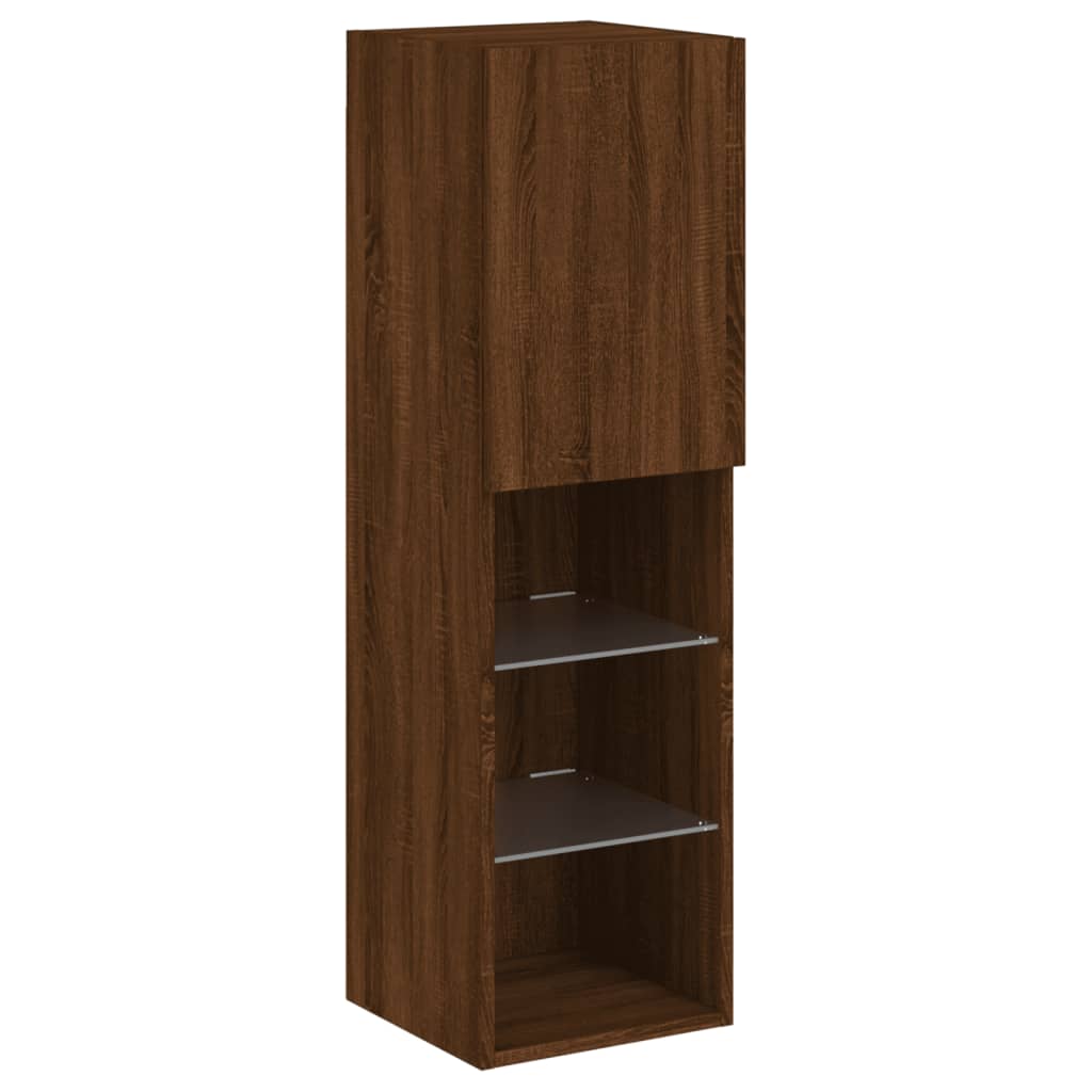 vidaXL TV Cabinets with LED Lights 2 pcs Brown Oak 30.5x30x102 cm