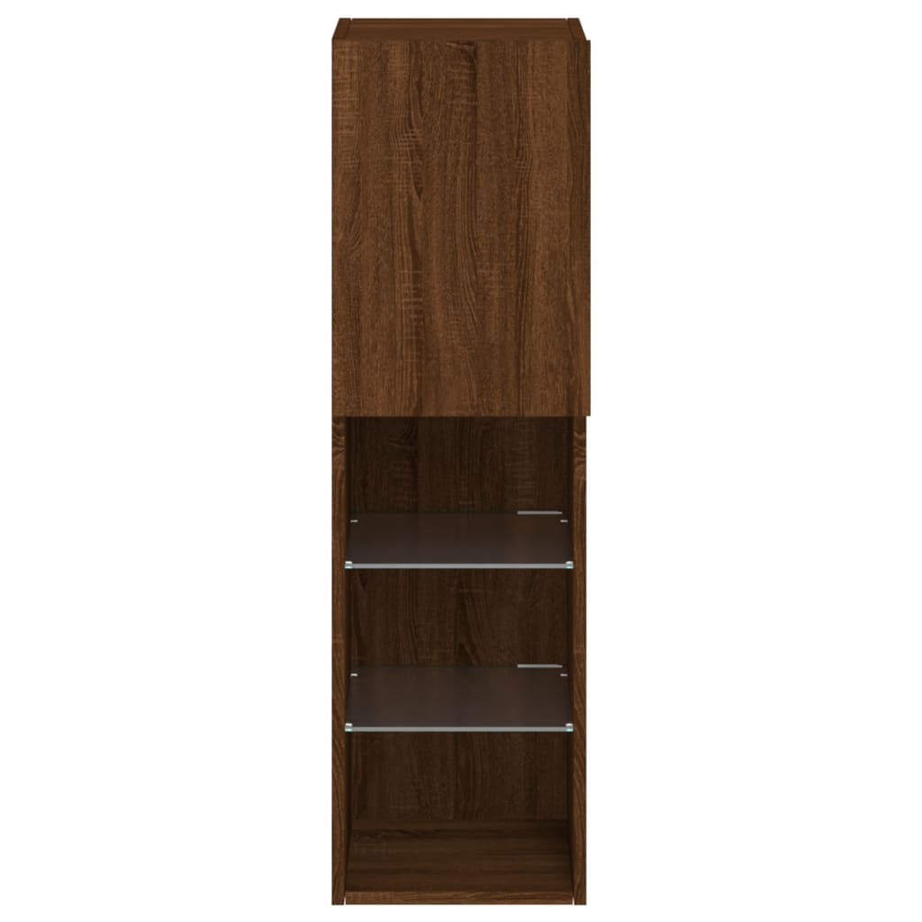 vidaXL TV Cabinets with LED Lights 2 pcs Brown Oak 30.5x30x102 cm