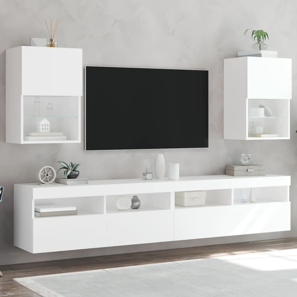 vidaXL TV Cabinets with LED Lights 2 pcs White 40.5x30x60 cm