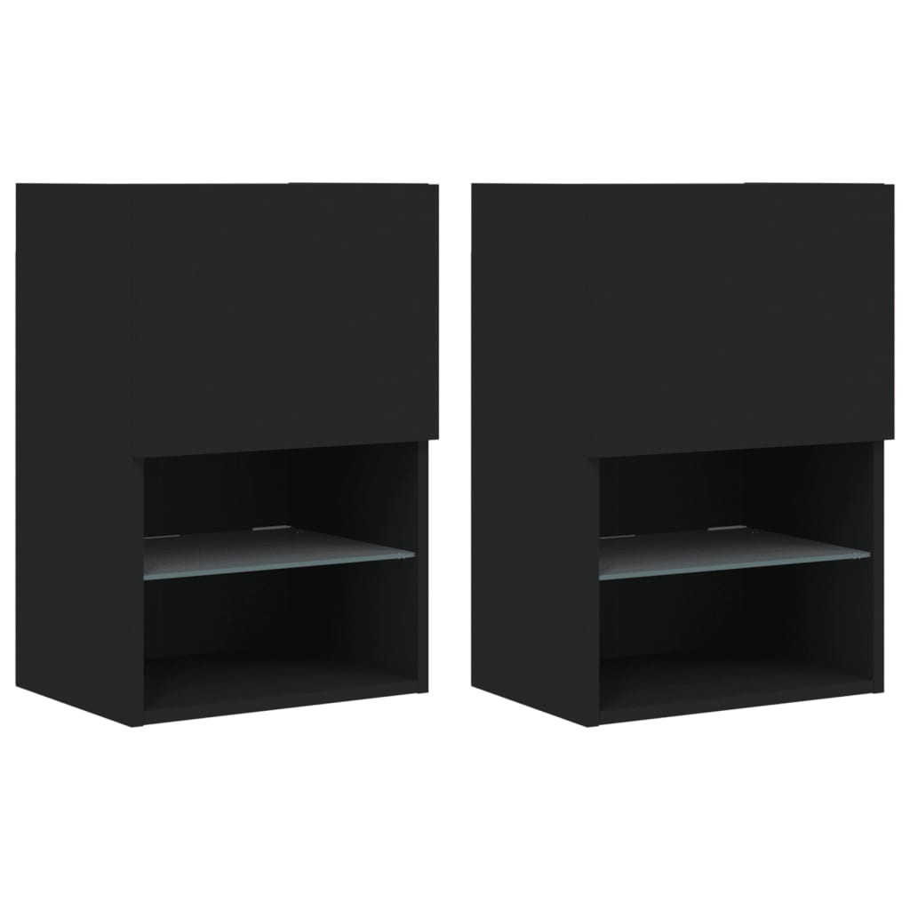 vidaXL TV Cabinets with LED Lights 2 pcs Black 40.5x30x60 cm