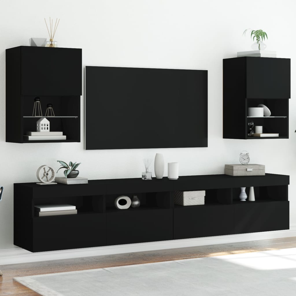 vidaXL TV Cabinets with LED Lights 2 pcs Black 40.5x30x60 cm