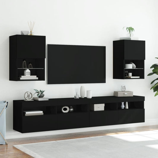 vidaXL TV Cabinets with LED Lights 2 pcs Black 40.5x30x60 cm