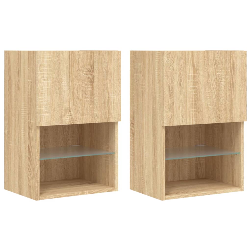 vidaXL TV Cabinets with LED Lights 2 pcs Sonoma Oak 40.5x30x60 cm