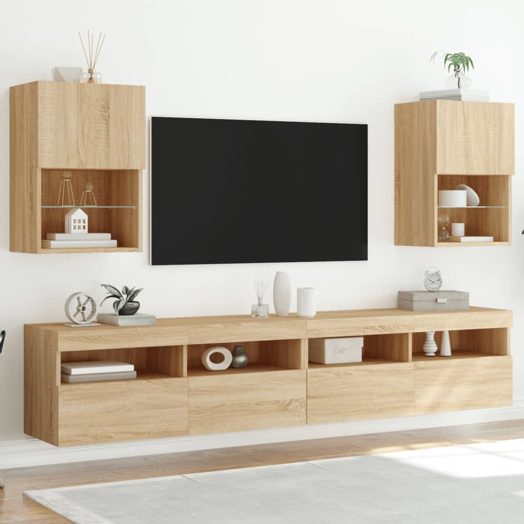 vidaXL TV Cabinets with LED Lights 2 pcs Sonoma Oak 40.5x30x60 cm