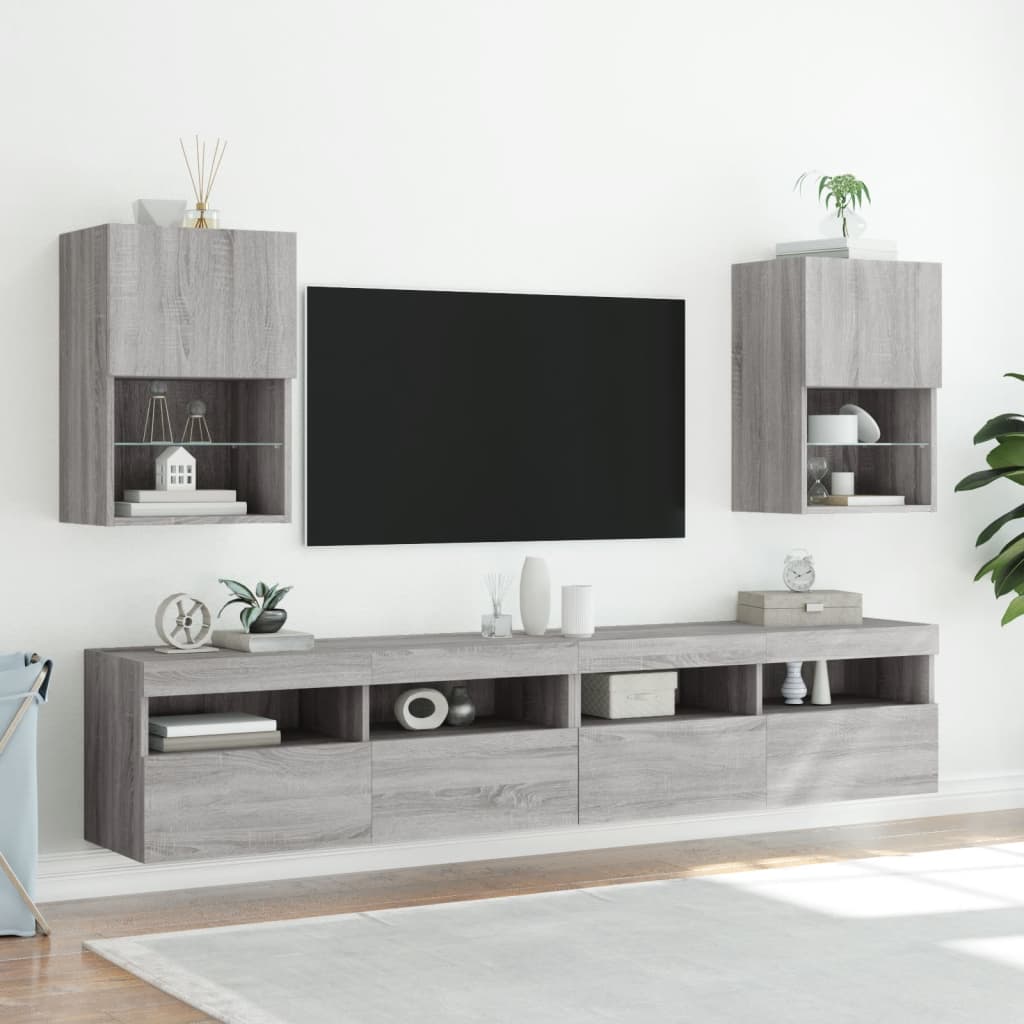 vidaXL TV Cabinet with LED Lights Grey Sonoma 40.5x30x60 cm