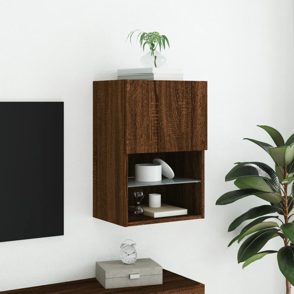 vidaXL TV Cabinet with LED Lights Brown Oak 40.5x30x60 cm