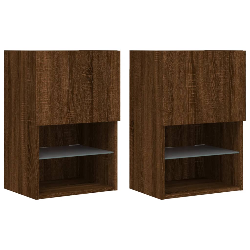 vidaXL TV Cabinets with LED Lights 2 pcs Brown Oak 40.5x30x60 cm