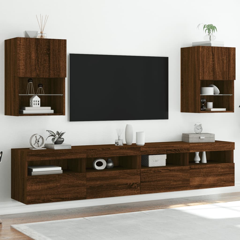 vidaXL TV Cabinets with LED Lights 2 pcs Brown Oak 40.5x30x60 cm