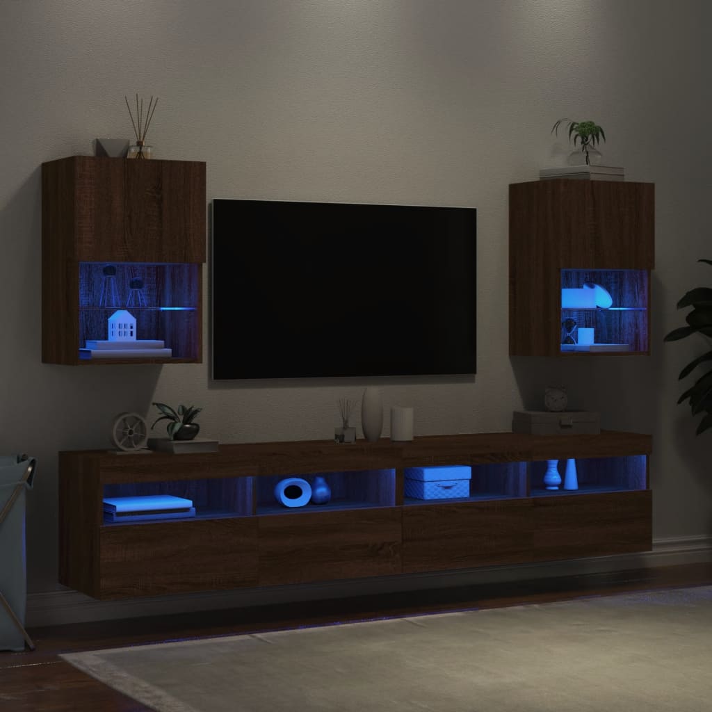 vidaXL TV Cabinets with LED Lights 2 pcs Brown Oak 40.5x30x60 cm