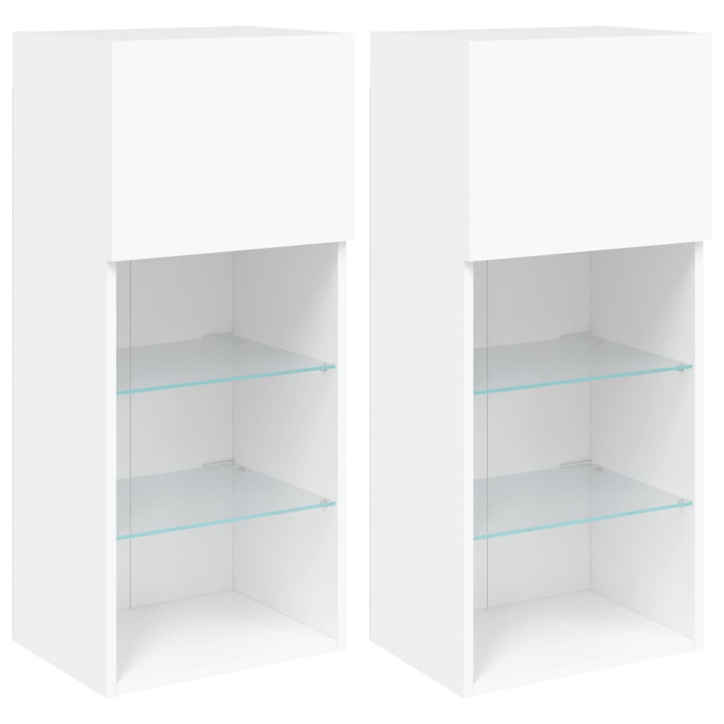 vidaXL TV Cabinets with LED Lights 2 pcs White 40.5x30x90 cm