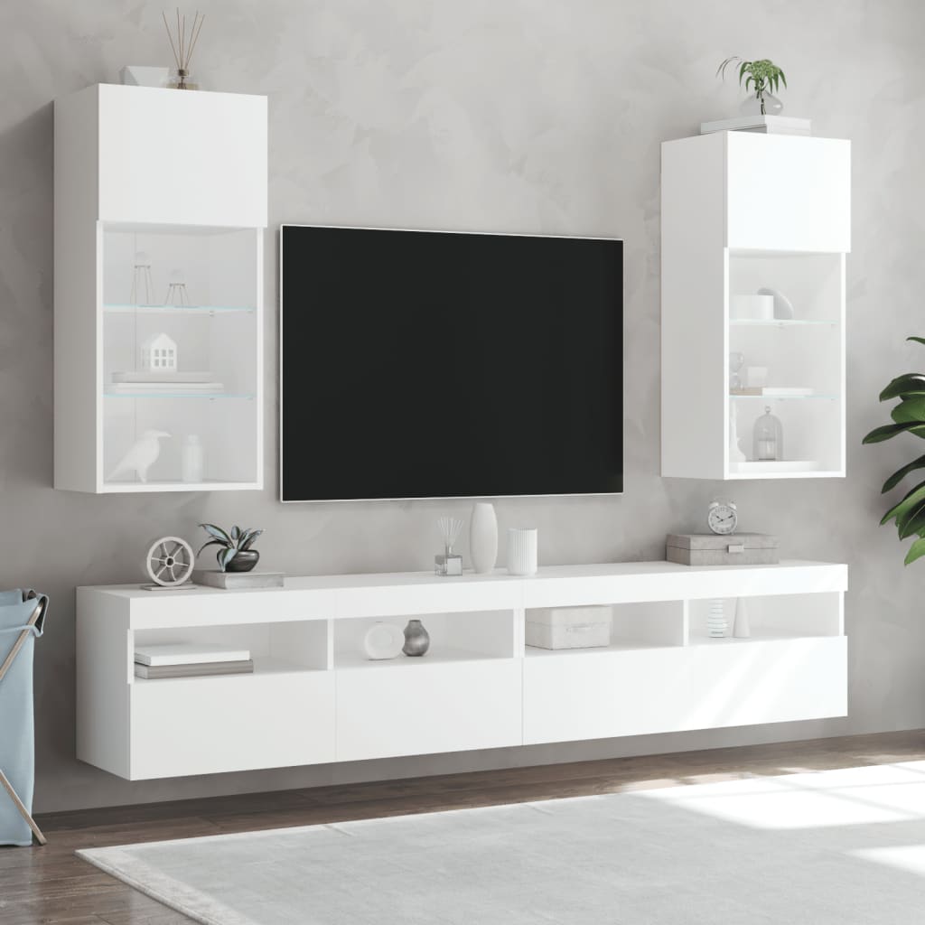 vidaXL TV Cabinets with LED Lights 2 pcs White 40.5x30x90 cm