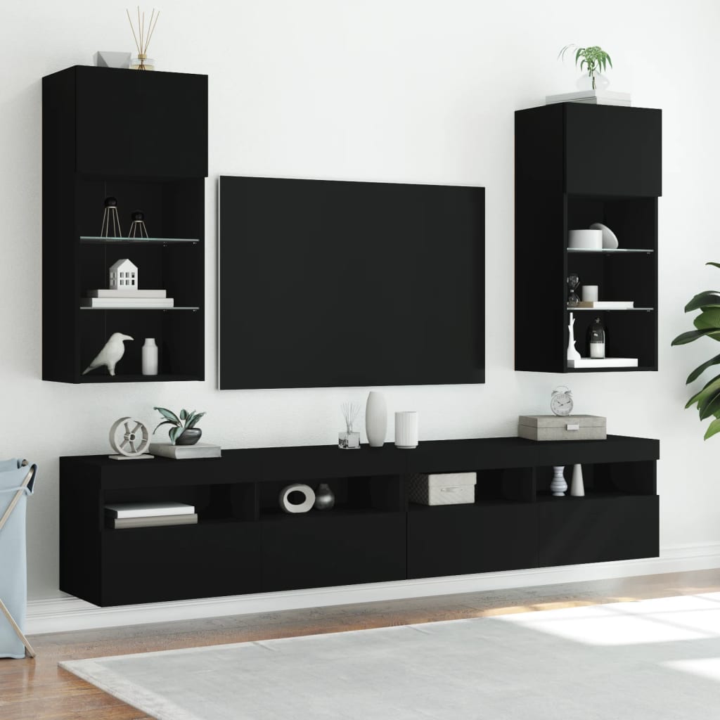 vidaXL TV Cabinet with LED Lights Black 40.5x30x90 cm