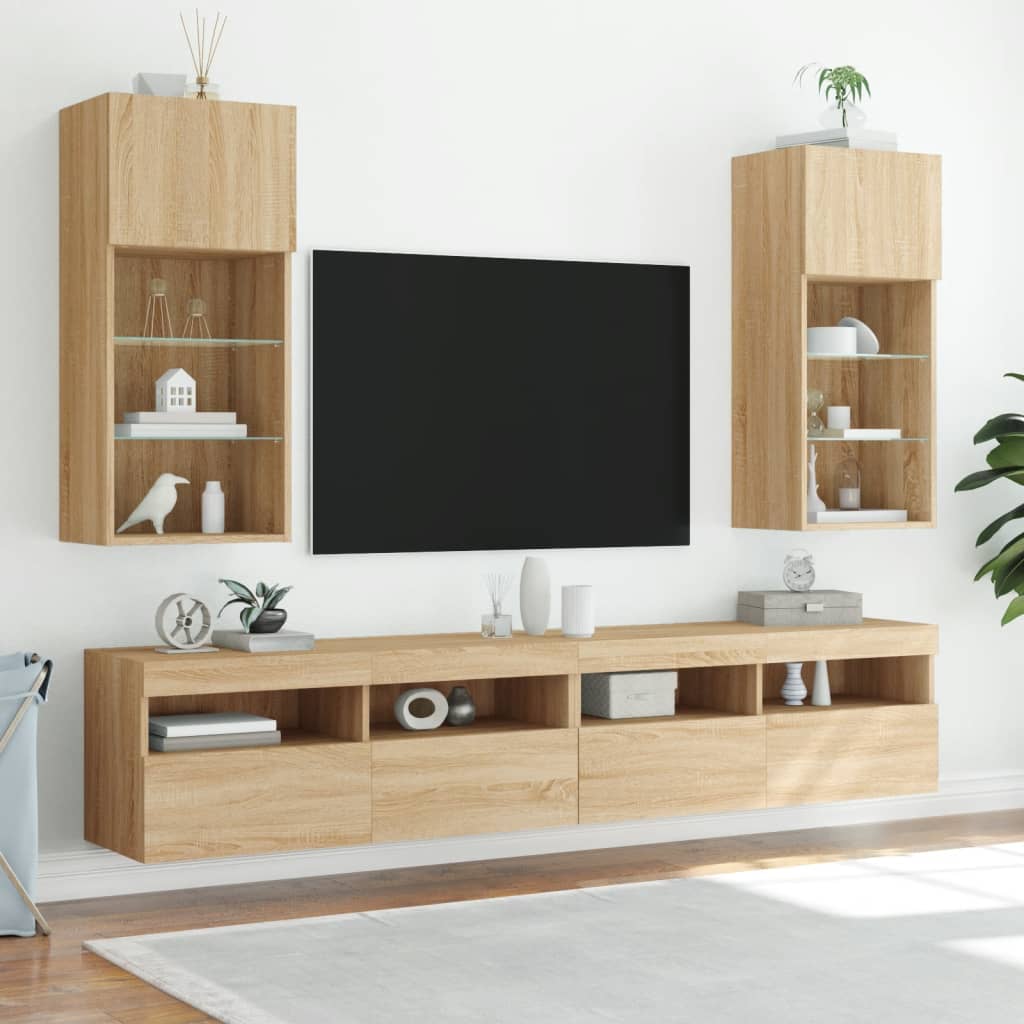 vidaXL TV Cabinet with LED Lights Sonoma Oak 40.5x30x90 cm