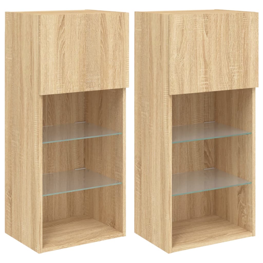 vidaXL TV Cabinets with LED Lights 2 pcs Sonoma Oak 40.5x30x90 cm