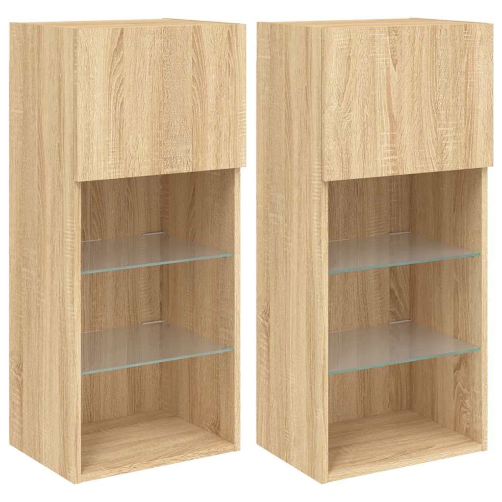 2 Piece TV Cabinet Set with LED Lights Sonoma Oak 40,5x30x90 cm