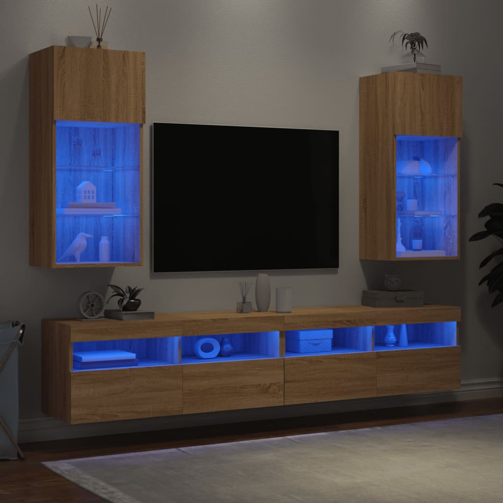 vidaXL TV Cabinets with LED Lights 2 pcs Sonoma Oak 40.5x30x90 cm