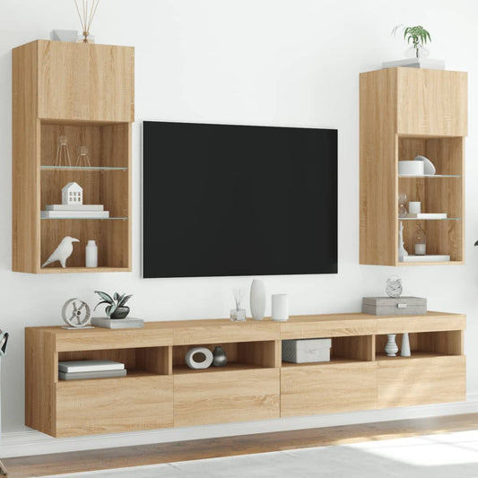 vidaXL TV Cabinets with LED Lights 2 pcs Sonoma Oak 40.5x30x90 cm