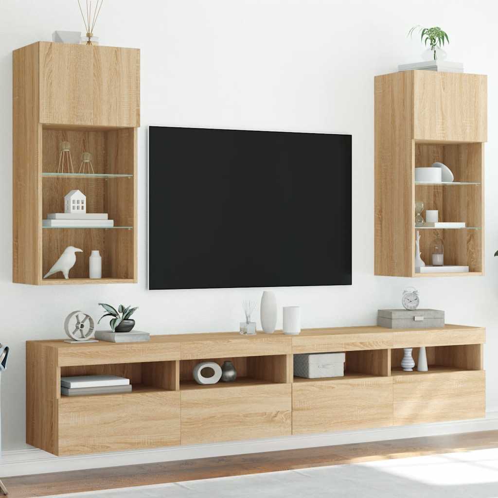 2 Piece TV Cabinet Set with LED Lights Sonoma Oak 40,5x30x90 cm