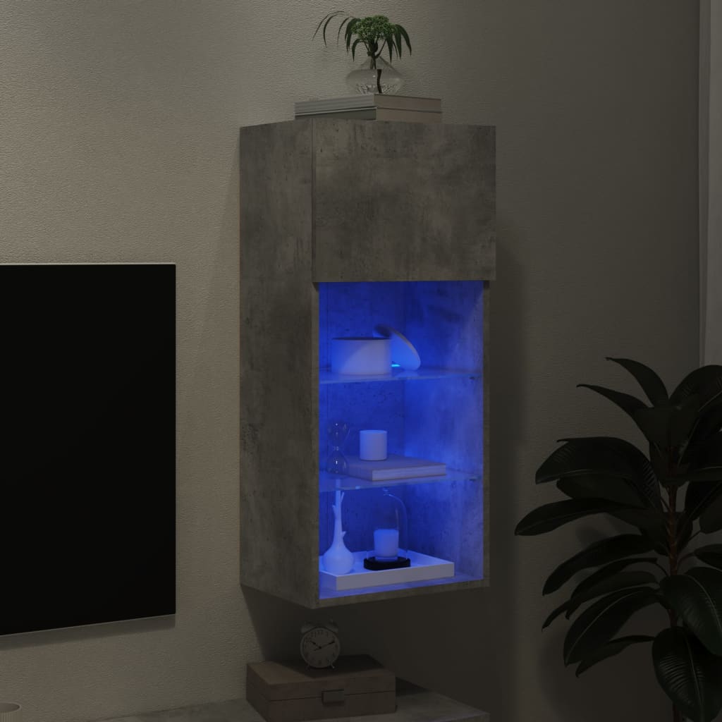 TV Cabinet with LED Lights Concrete Grey 40,5x30x90 cm
