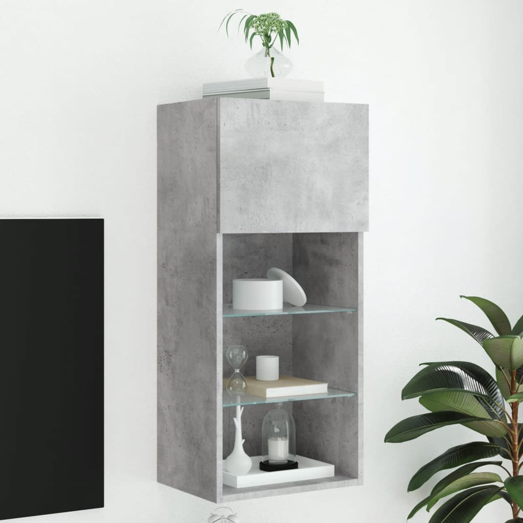 TV Cabinet with LED Lights Concrete Grey 40,5x30x90 cm
