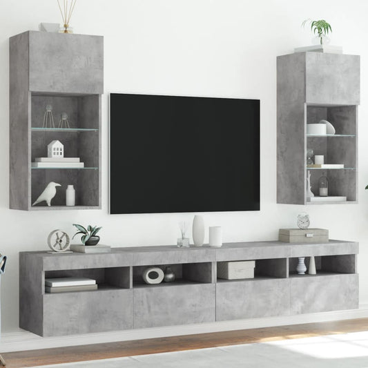 TV Cabinets with LED Lights 2 pcs Concrete Grey 40.5x30x90 cm