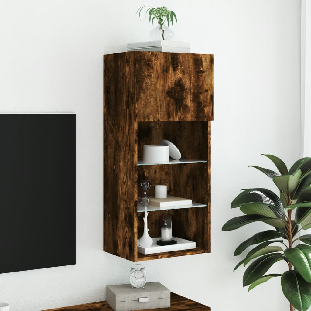 TV Cabinet with LED Lights Smoked Oak 40,5x30x90 cm