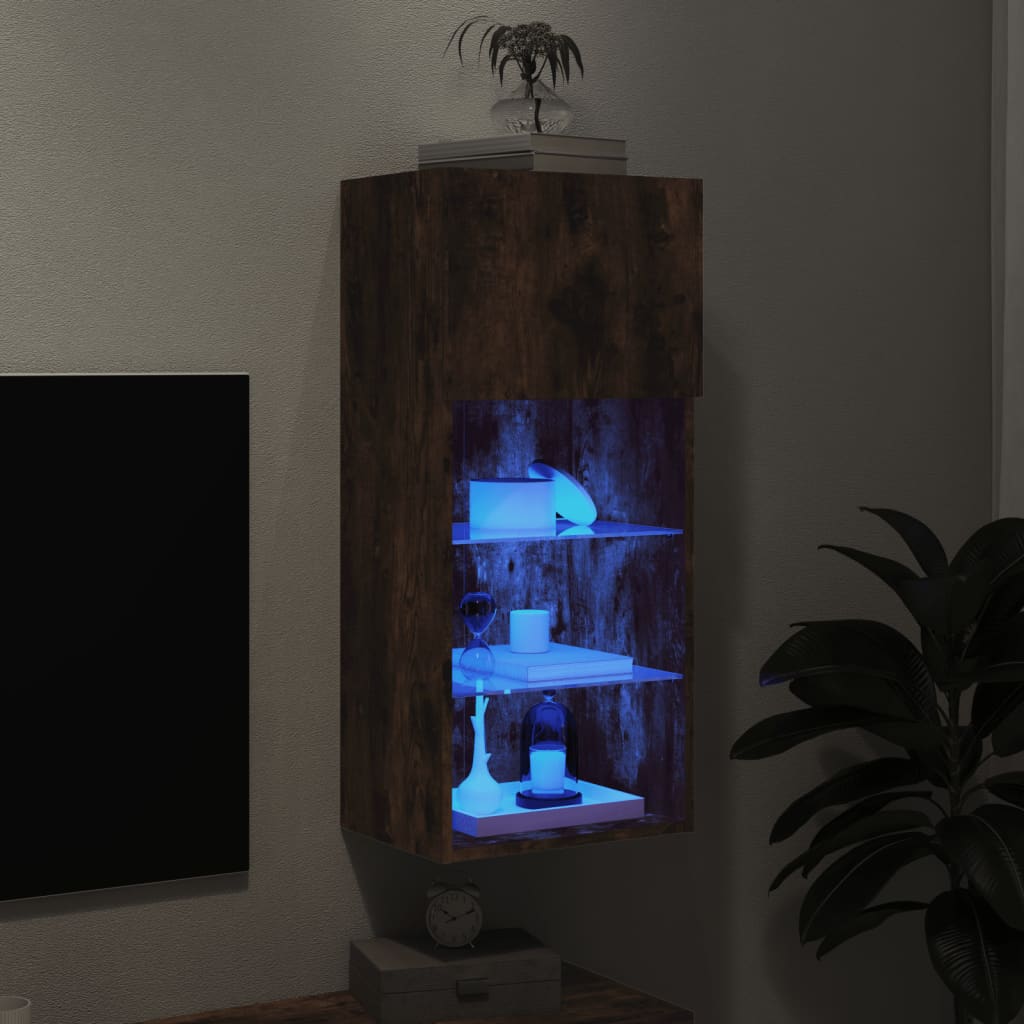 TV Cabinet with LED Lights Smoked Oak 40,5x30x90 cm