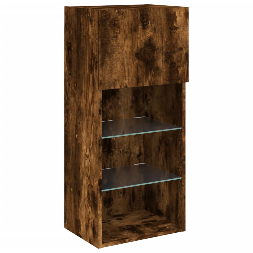 vidaXL TV Cabinet with LED Lights Smoked Oak 40.5x30x90 cm