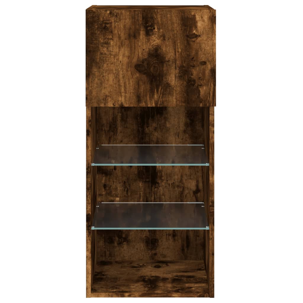 TV Cabinet with LED Lights Smoked Oak 40,5x30x90 cm