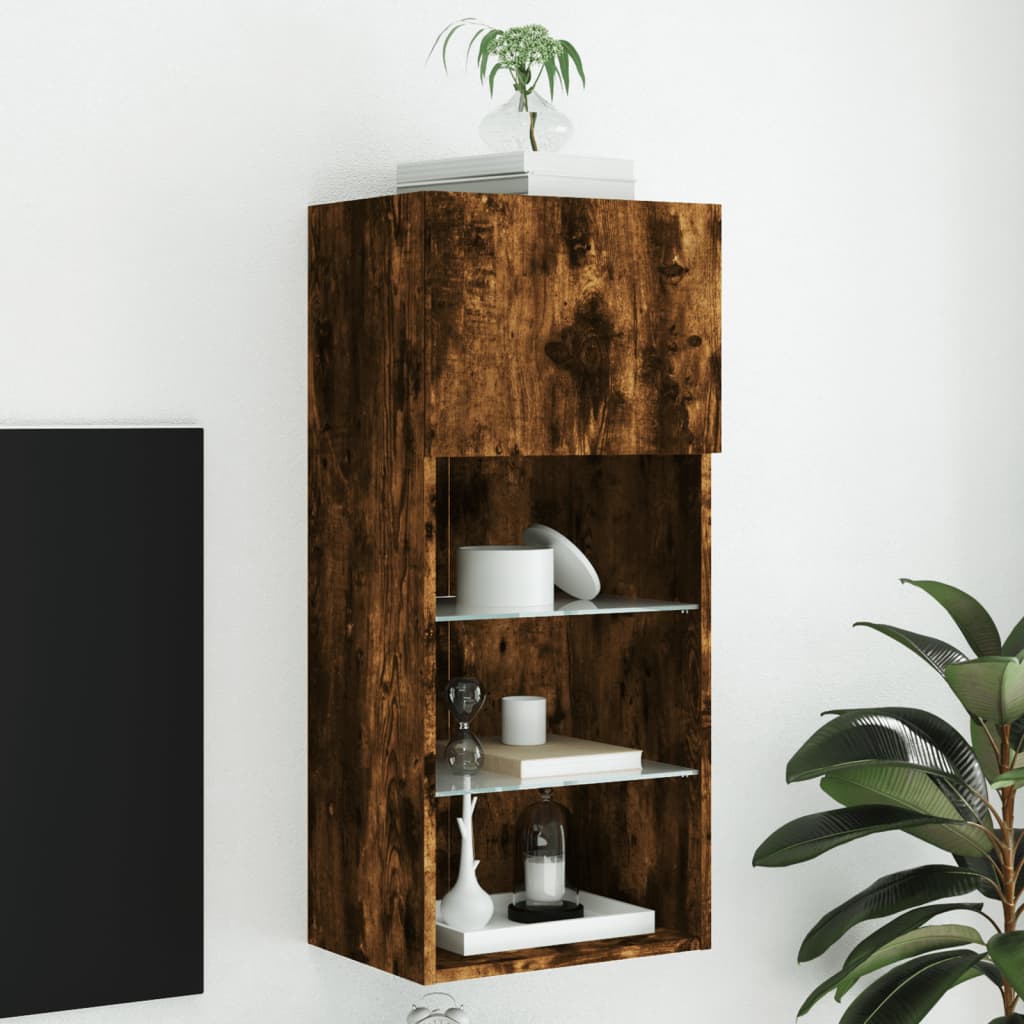 vidaXL TV Cabinet with LED Lights Smoked Oak 40.5x30x90 cm