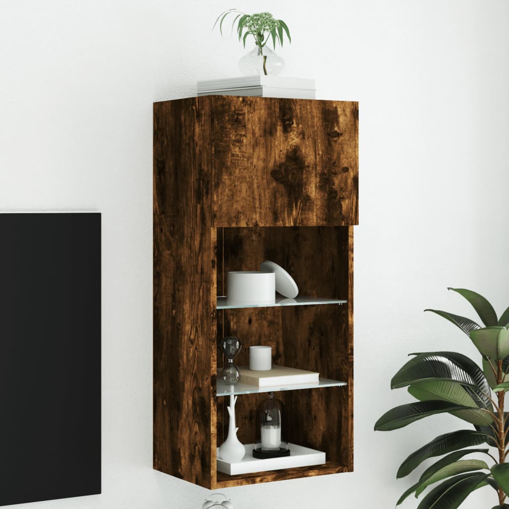 TV Cabinet with LED Lights Smoked Oak 40,5x30x90 cm