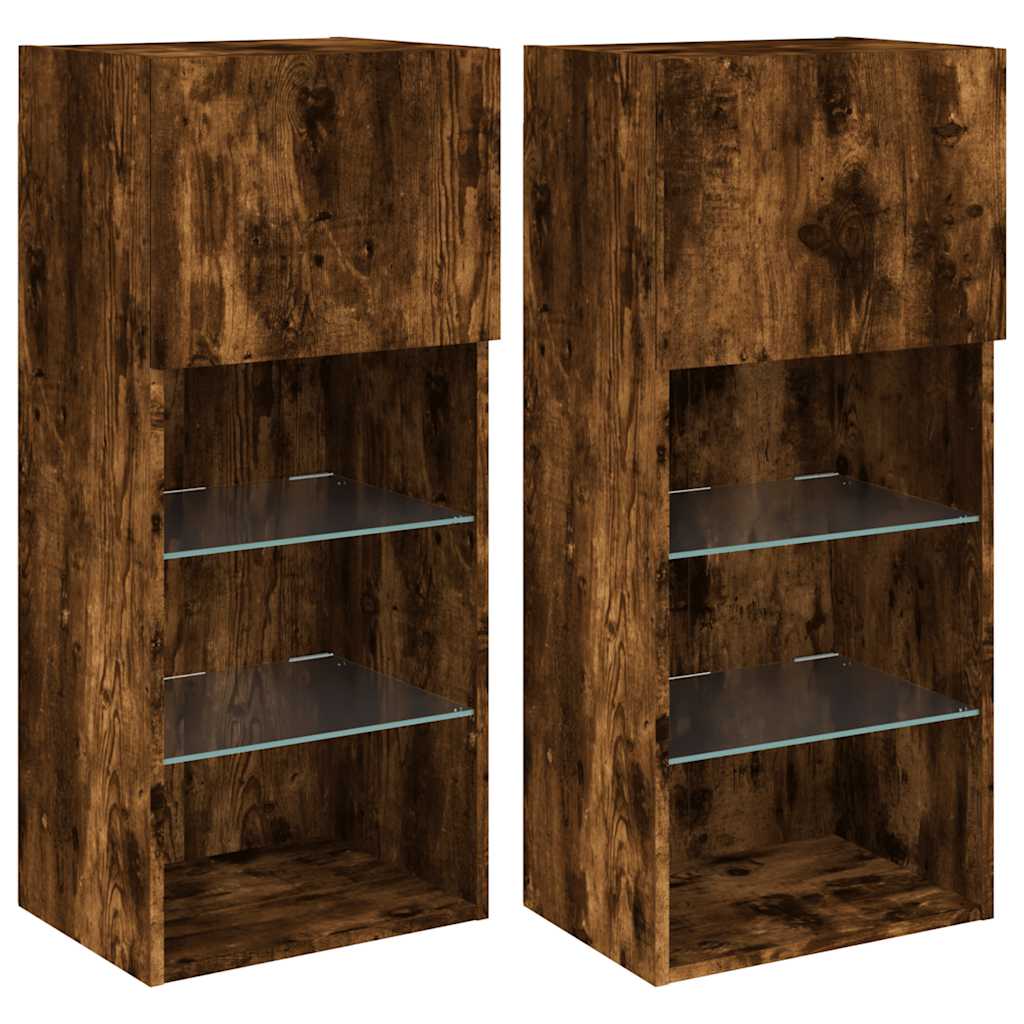2 Piece TV Cabinet Set with LED Lights Smoked Oak 40,5x30x90 cm